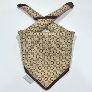 Celine Handkerchiefs Women Mini Scarf Art Logo Brown Cotton Pocket Square 19”